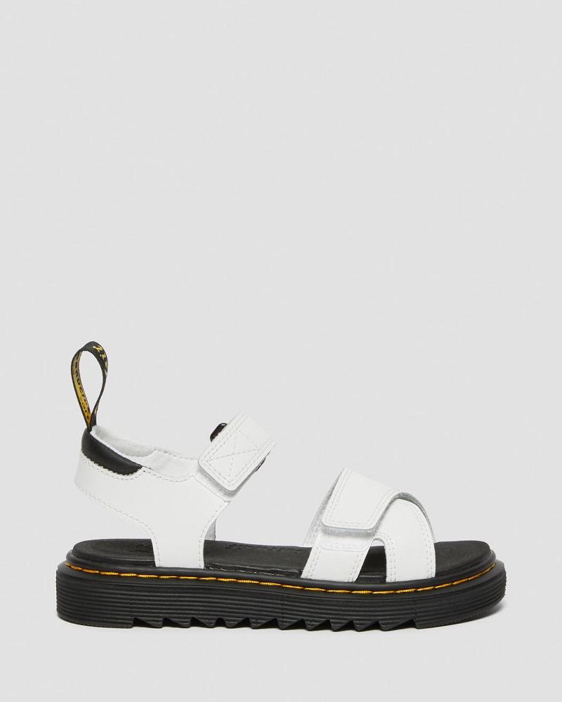 Kids' Dr Martens Junior Vossie Leather Sandals White | AU 723KOR